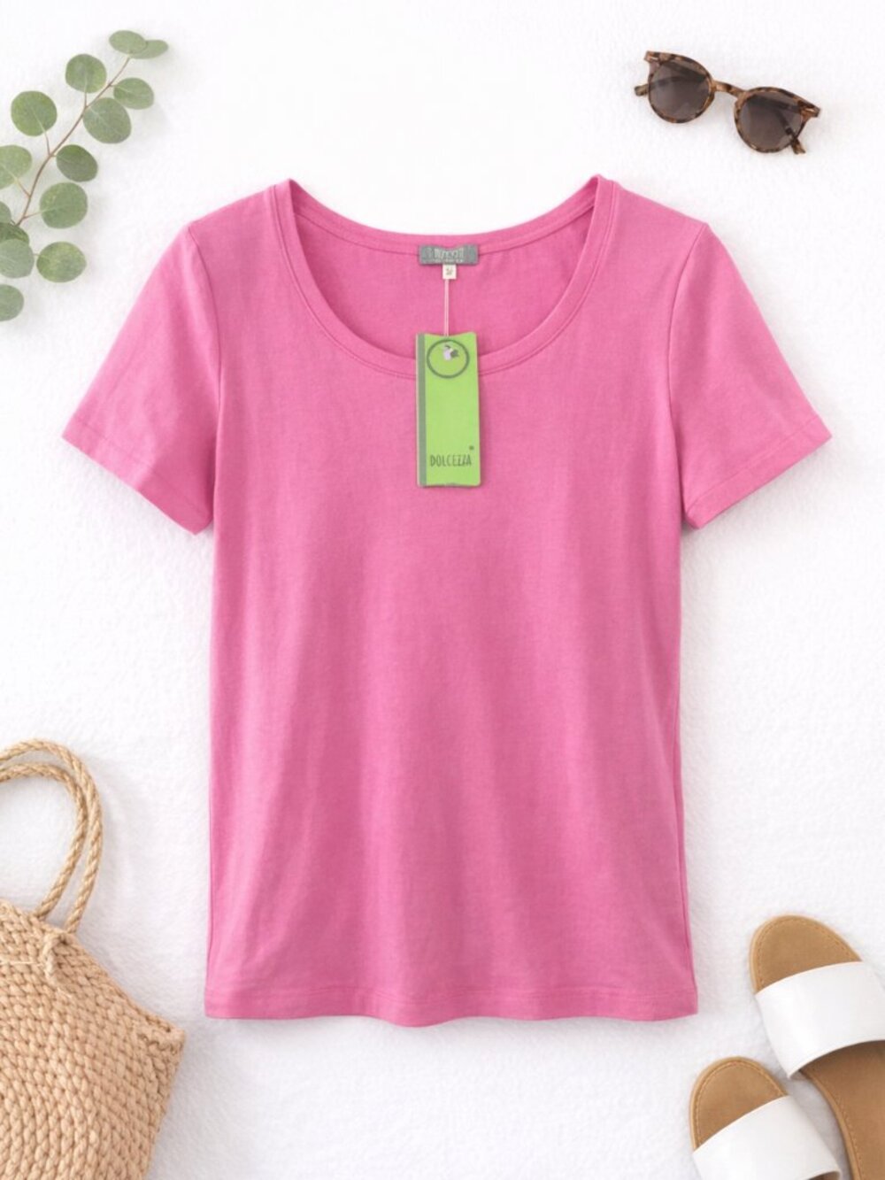 Dolcezza Pink Scoop Neck Tee • Summer Essential • NWT • Small